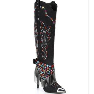 Gianni Bini Katrin Rainbow Rhinestone Fringe Bandana OTK Boots Size 10